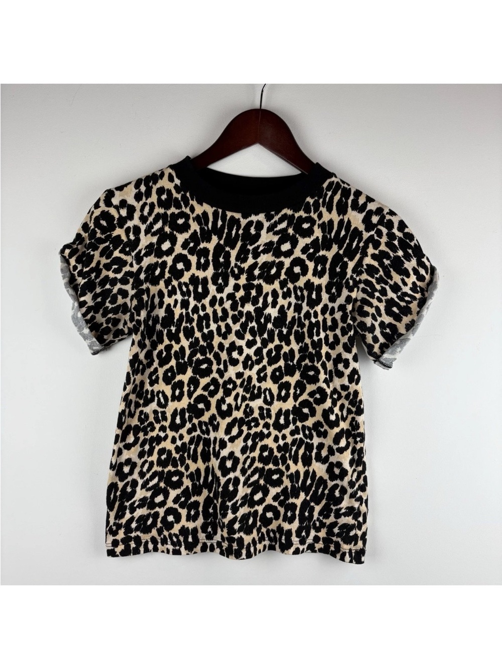 Nordstrom Topshop Animal Print Cheetah Tee Shirt Roll Sleeve Chic Classy Sz 2 S